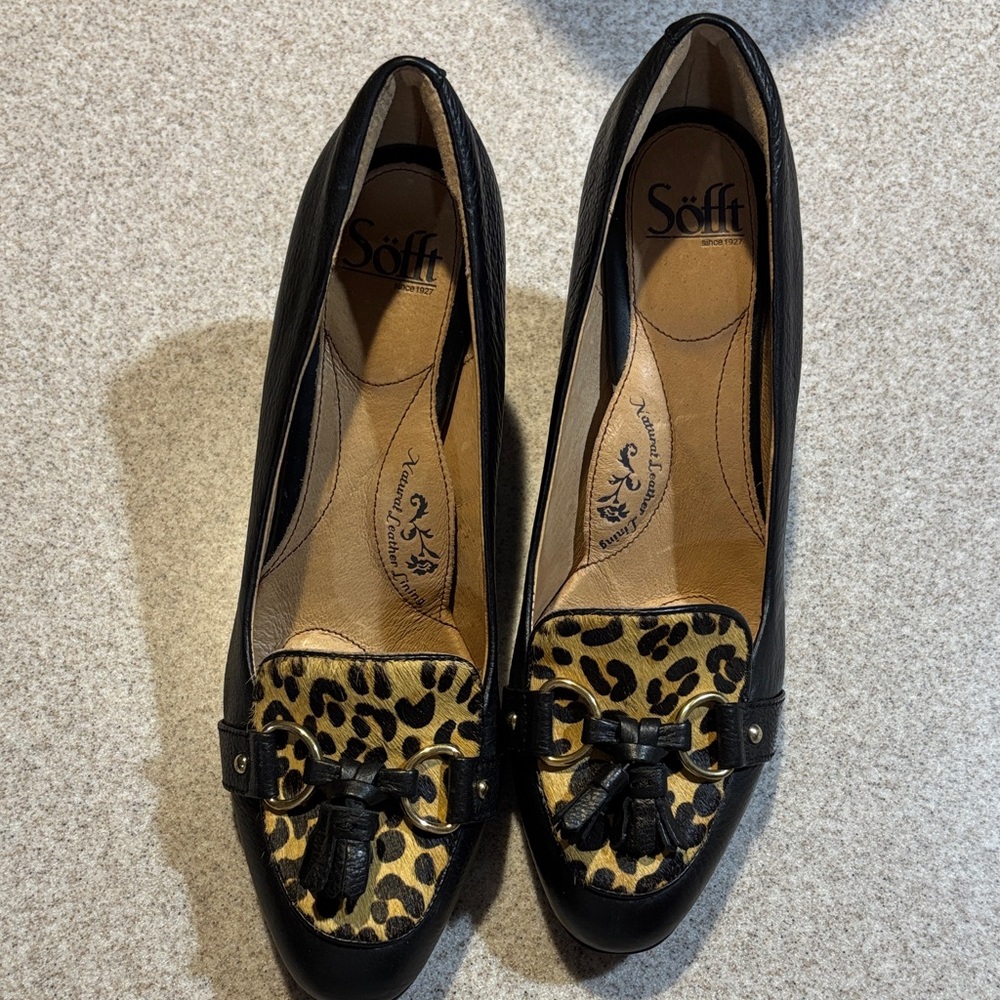 Sofft Black and Leopard Print Loafers